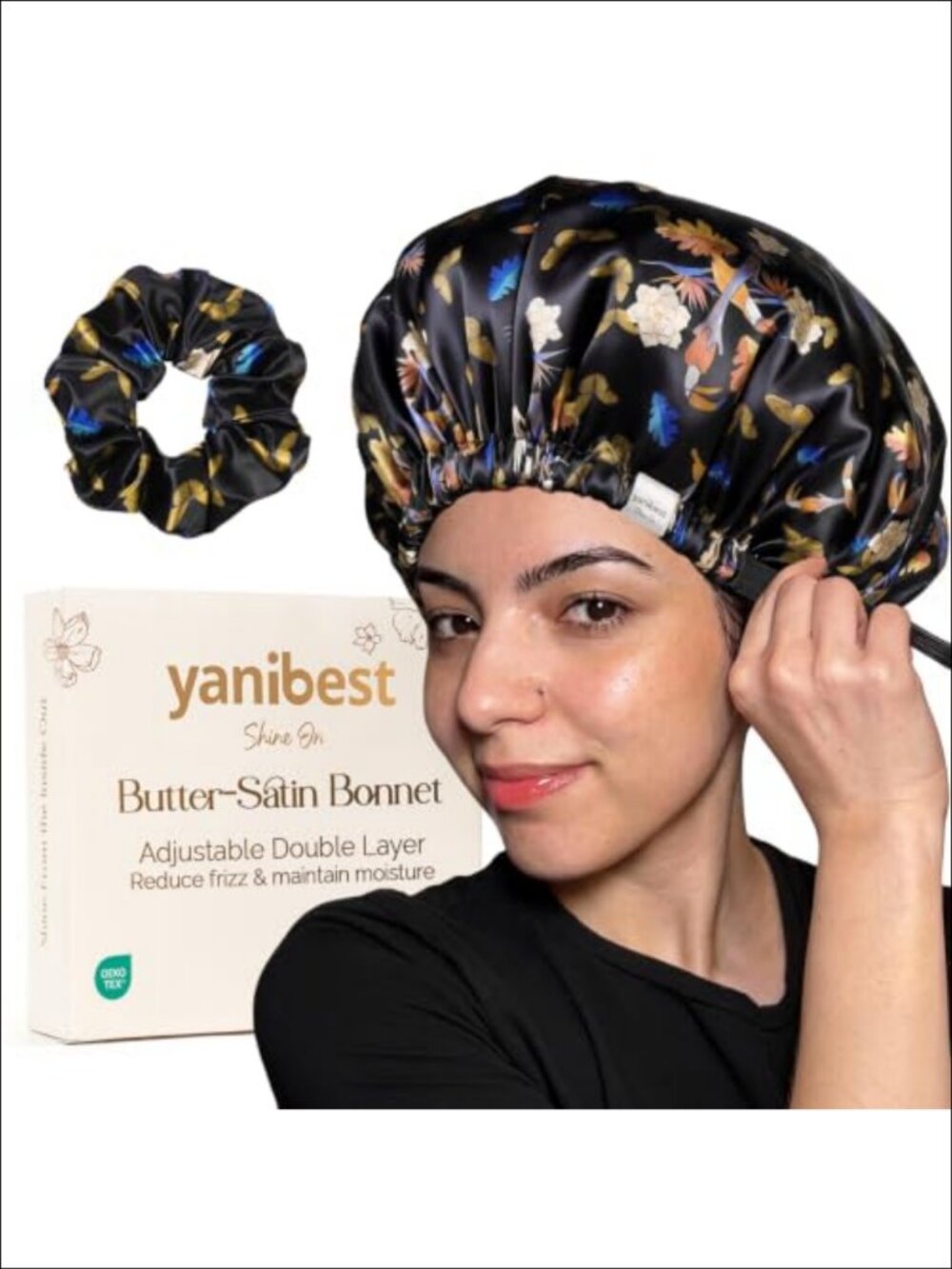 Adjustable Satin Hair Bonnet with Scrunchie Set Sleep Cap One Size